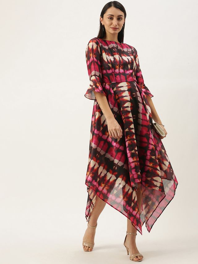 Bollywood Vogue Ready To Wear Multicolored Digital Printed Art Silk Dress