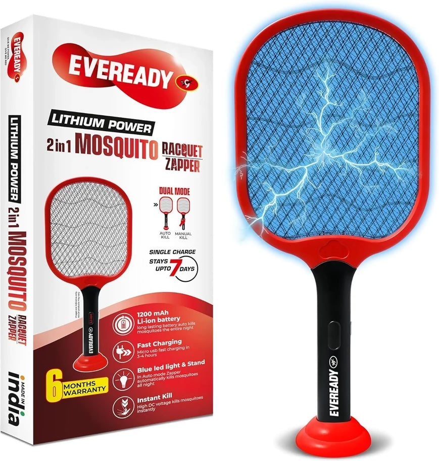 Eveready Give Me Red 2-in-1 Mosquito Racquet with 1200mAh Battery & USB-C Charging