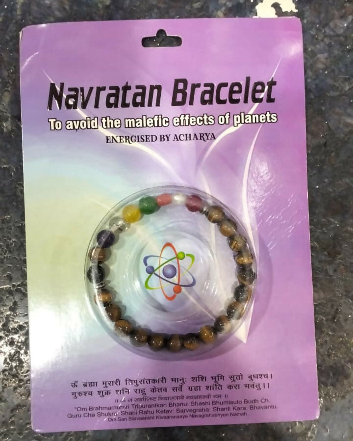 Navratna Bracelet with Tiger’s Eye Stone – 9 Gemstone Energy Bracelet for Luck, Protection & Confidence (Unisex)