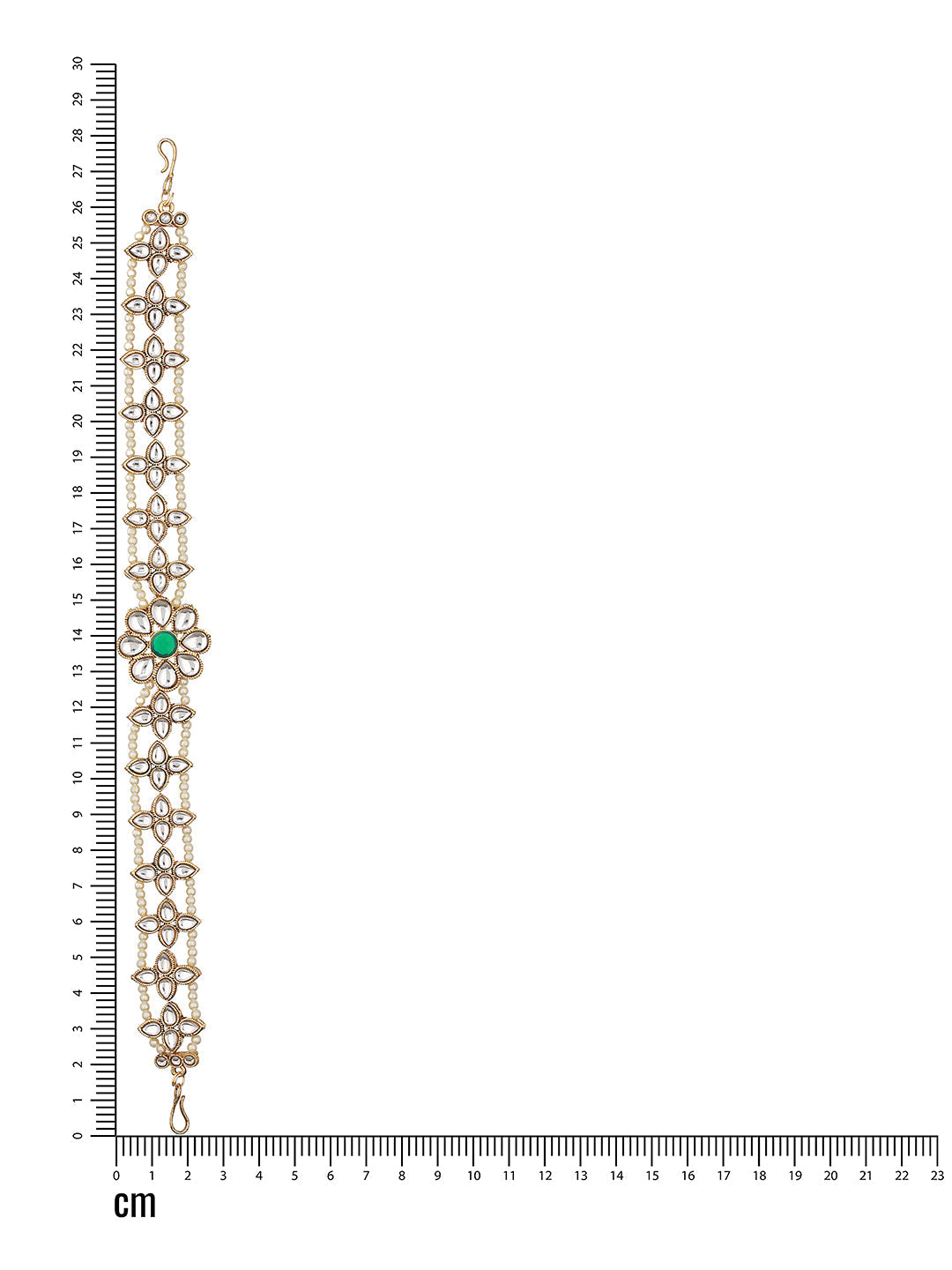 Gold Plated Green & White Kundan-Studded & Pearl Beaded Mathapatti