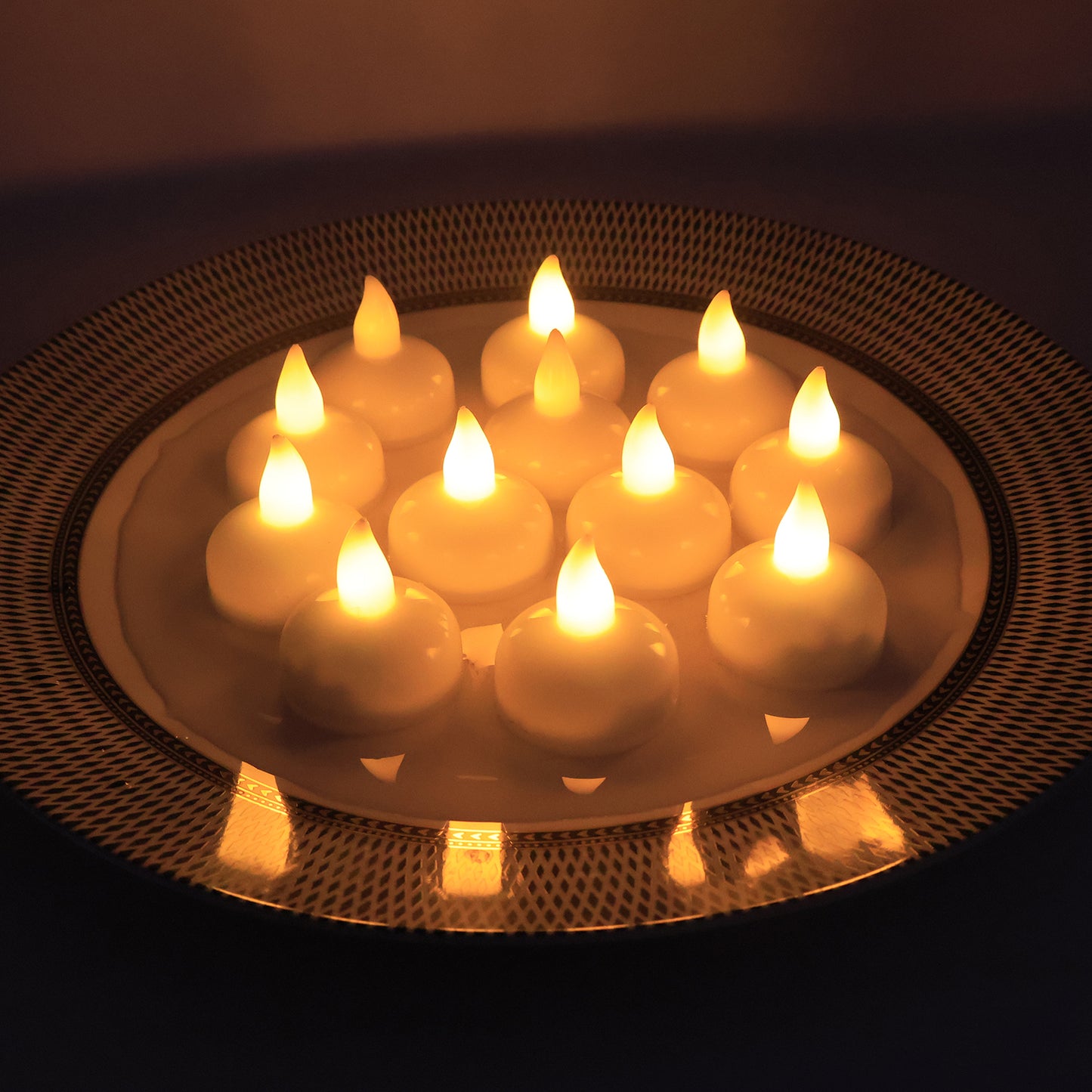 LED Floating Lotus Water Sensor Candles with Automatic On/Off Flameless Decorative Lights (12 Pc)