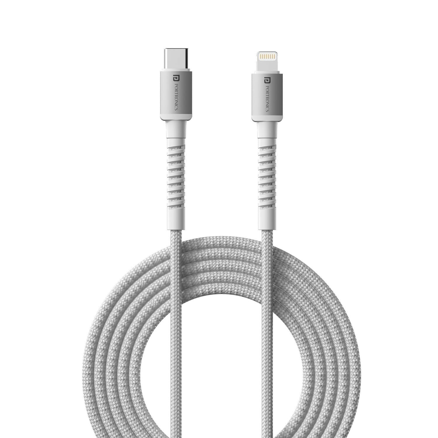 Portronics Konnect X Type-C to 8-Pin 27W Fast Charging Cable | 1M Premium TPE Cable for Lightning Devices | White