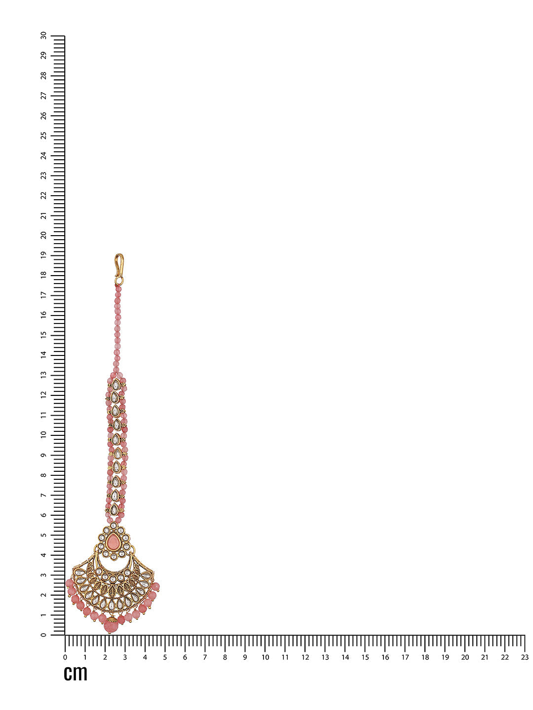 Gold-Plated Pink & White Kundan Studded & Pink Pearl Drop Embellished Maang Tikka
