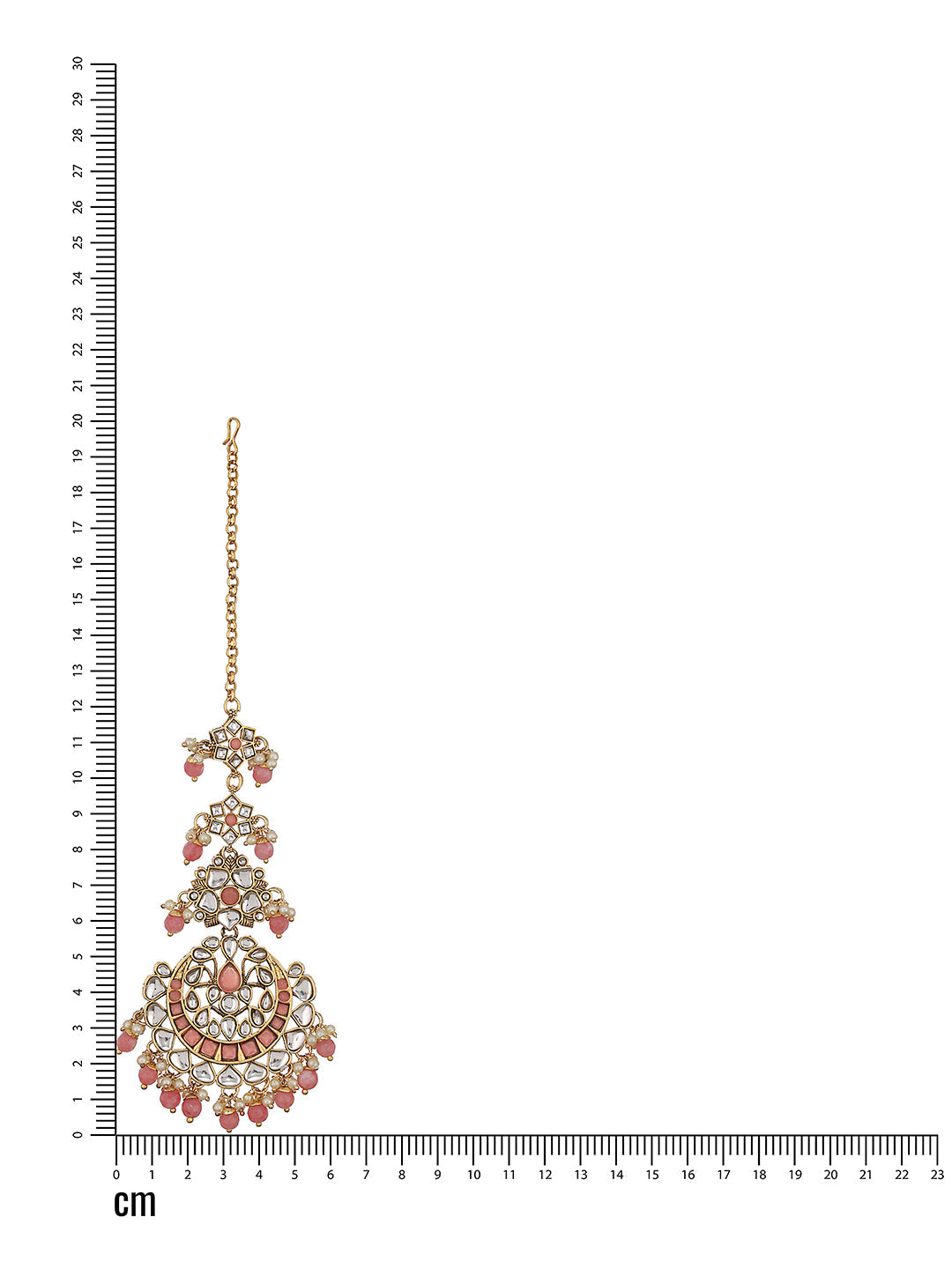 Gold-Plated Pink & White Kundan-Studded Pearl Beaded Maang Tikka