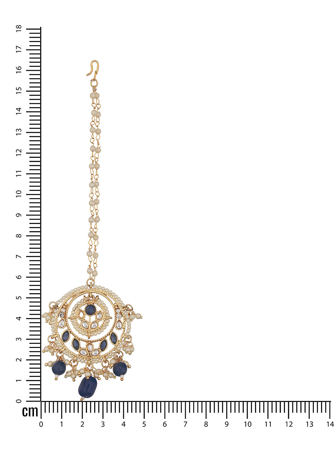 Gold-Plated Blue & White Kundan-Studded Pearls Beaded Maangtika