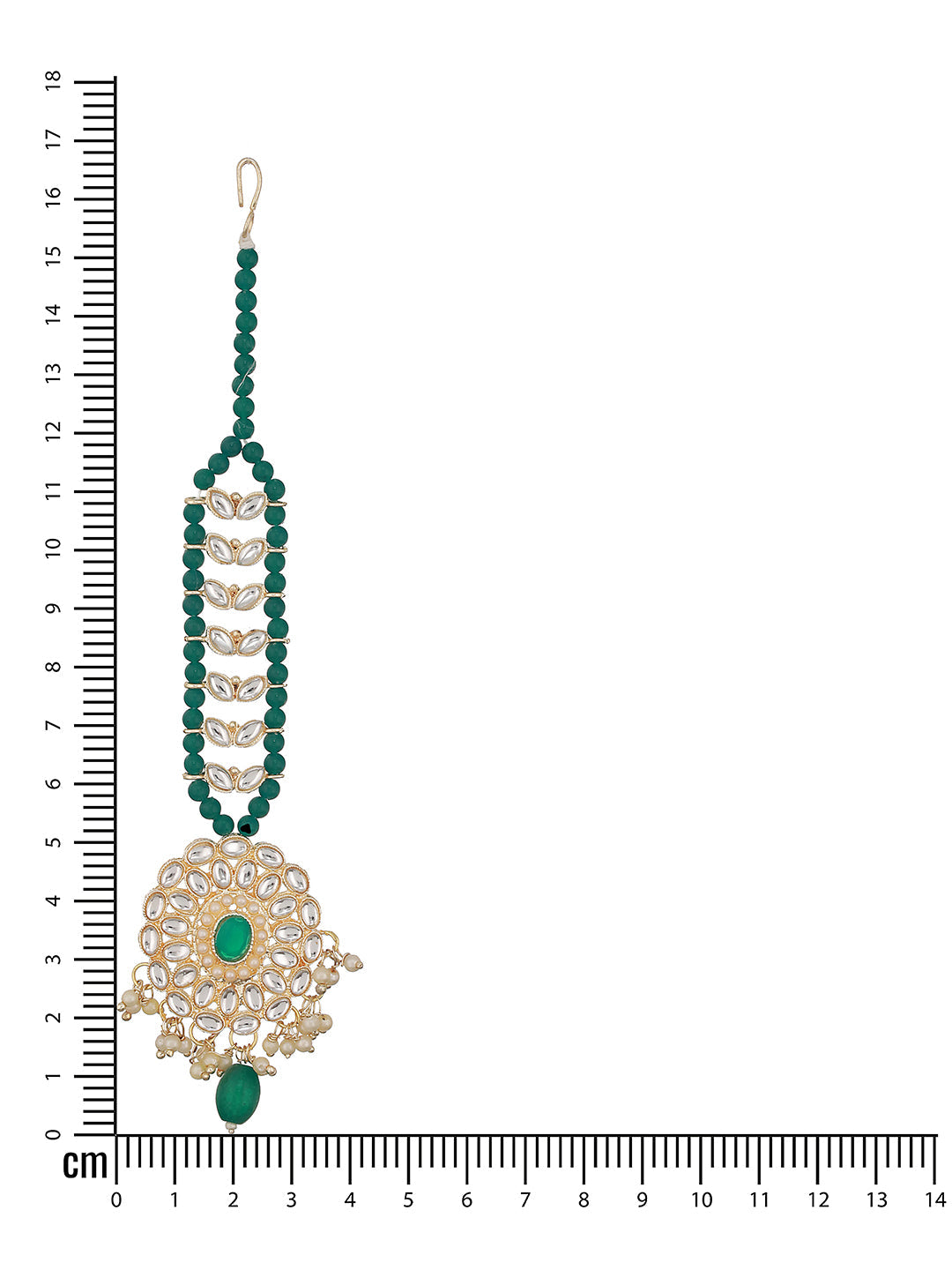 Gold-Plated Green & White Kundan Studded & Pearl Beaded Maang Tikka