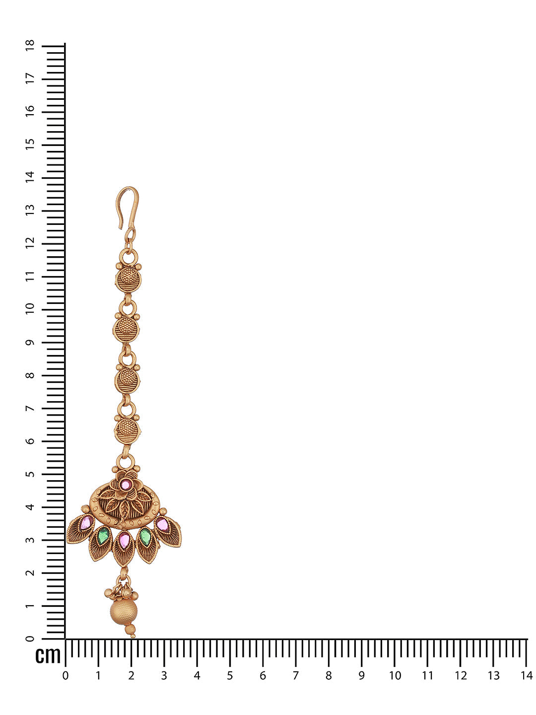 Gold-Plated Pink & Green Stone Studded Handcrafted Temple Maang Tikka