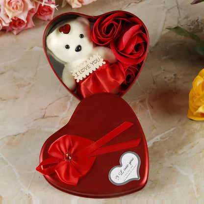 Teddy and Rosses Heart-Shaped Valentine Gift Box for Valentine Day