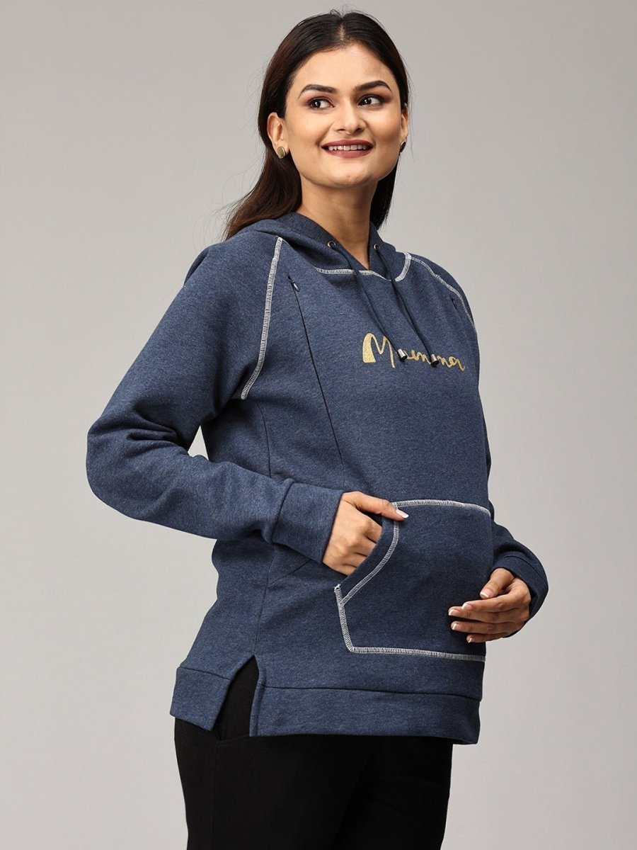 Mumma Shines Maternity and Nursing Hoodie Sweatshirt - MAT-SD-NVBHS-S