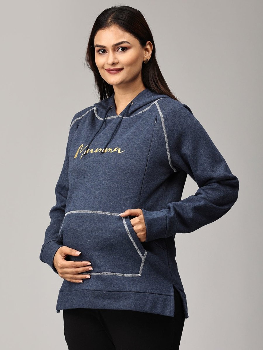 Mumma Shines Maternity and Nursing Hoodie Sweatshirt - MAT-SD-NVBHS-S