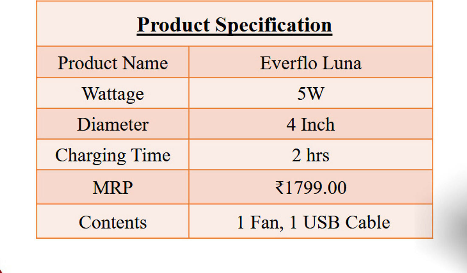 Eveready Everflo Luna Rechargeable Table Fan with LED Ring Light – Up to 7 Hours Backup HalfPe - FW -TPT
