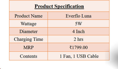Eveready Everflo Luna Rechargeable Table Fan with LED Ring Light – Up to 7 Hours Backup HalfPe - FW -TPT