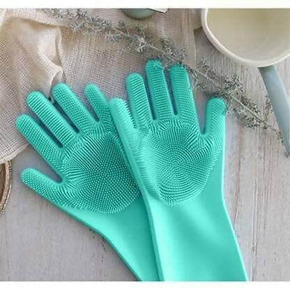 OXSAM Silicone Hand Gloves For Dish Washing Bathroom Cleaning And Kitchen Pack of 1 (LightGreen) - HalfPe