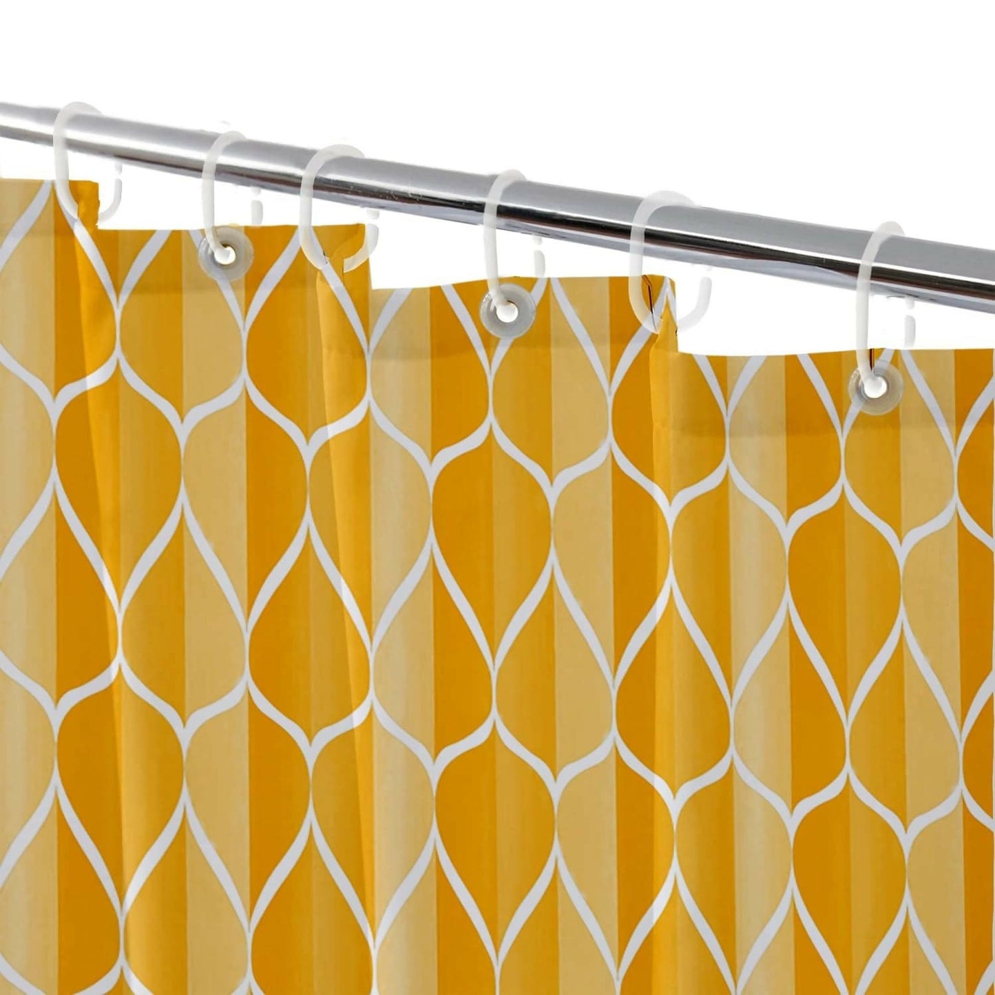 Lushomes Bathroom Shower Curtain with 12 Hooks and 12 Eyelets, Printed Weave Designer Bathtub Curtain, Non-PVC, Water-repellent bathroom Accessories, Yellow, 6 Ft H x 6.5 FT W (72x80 Inch, Single Pc) - HalfPe