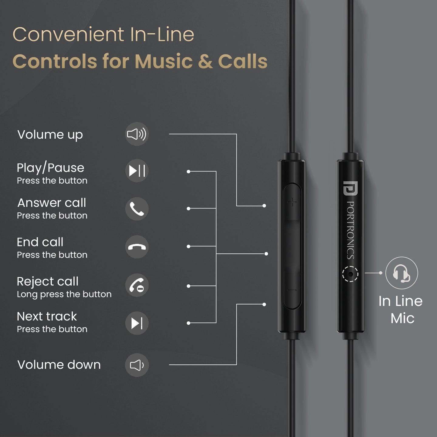 Portronics Conch Gamma Wired Earphone Black