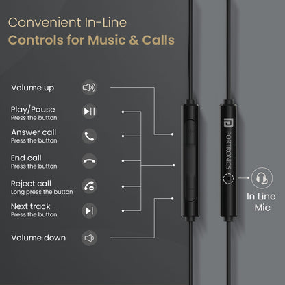 Portronics Conch Gamma Wired Earphone Black