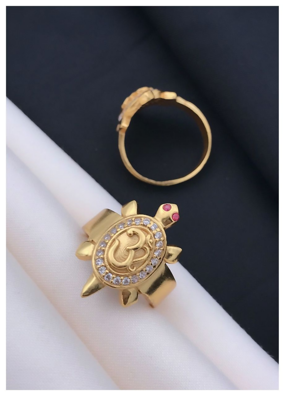 Men’s Gold Plated Turtle Design Ring with Cubic Zirconia & Om Motif for Ethnic Wear MAITRY ENTERPRISE