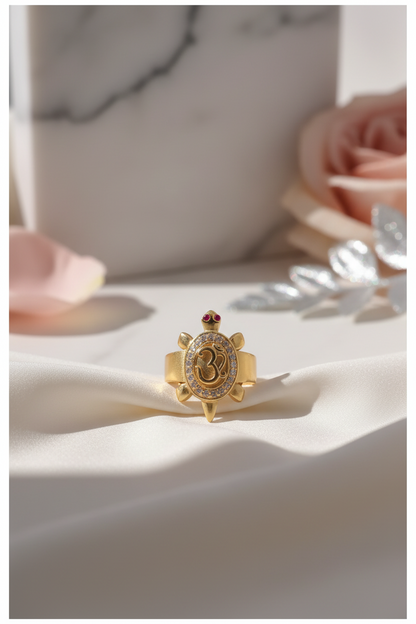 Men’s Gold Plated Turtle Design Ring with Cubic Zirconia & Om Motif for Ethnic Wear MAITRY ENTERPRISE