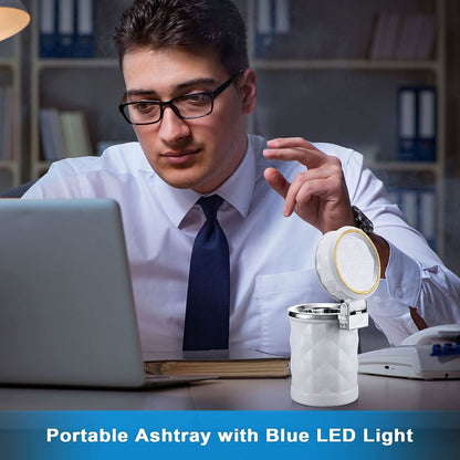 Car Cupholder Ashtray with Lid & Blue LED Light
