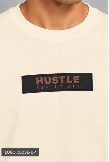 HUSTLE Men's Crew Neck Oversized Tees - Cream