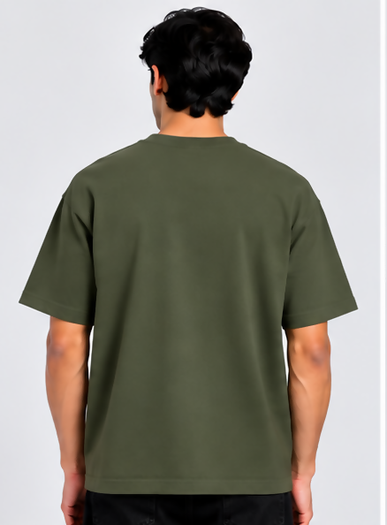 HUSTLE Men's Crew Neck Oversized T-Shirt – Deep Olive Green