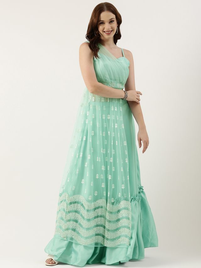 Bollywood Vogue Ready To Wear Light Sea Green Net Skirt Set