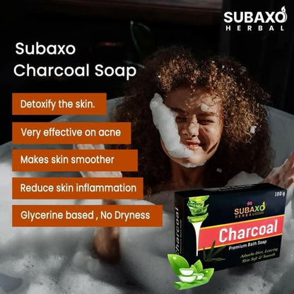 SUBAXO Charcoal Bath Soap Deep Cleanse & Anti-Pollution Leaves Skin Soft & Smooth (6x100g,Pack Of 6) - HalfPe