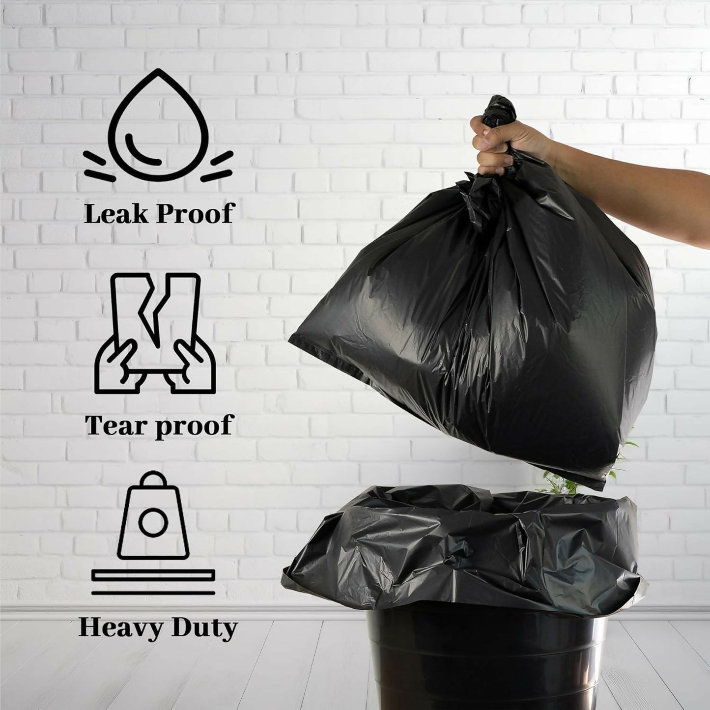 Heavy-Duty Large Black Trash Bags 55 Gallon Sturdy & Tear-Resistant Garbage Bags for Commercial, Lawn & Leaf Use (Pack of 100)