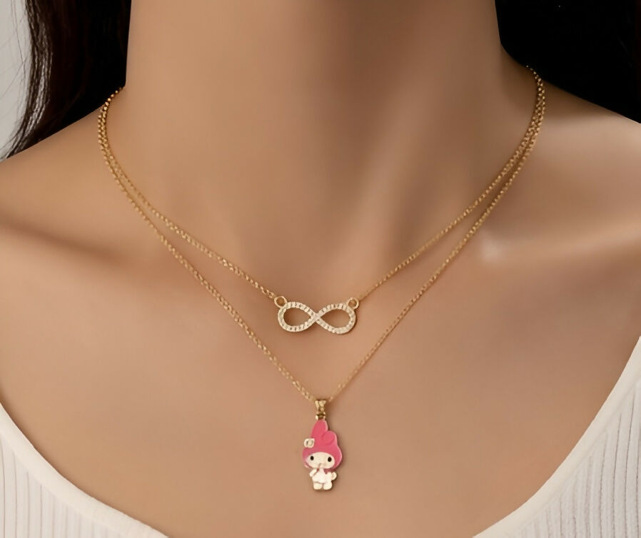 Charming 2-Piece Gold Layered Necklace Set with Infinity & Cute Pendant