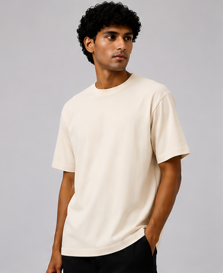 HUSTLE Essentials Men's Crew Neck Oversized Tees - Cream