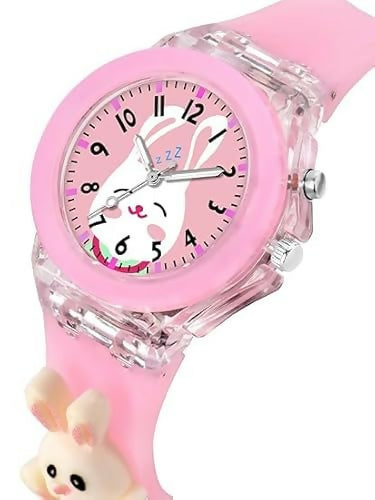 Kids 3D LED Light Analog Watch for Girls | Multi-Color Silicone Strap Cute Wrist Watch (Age 3–13)