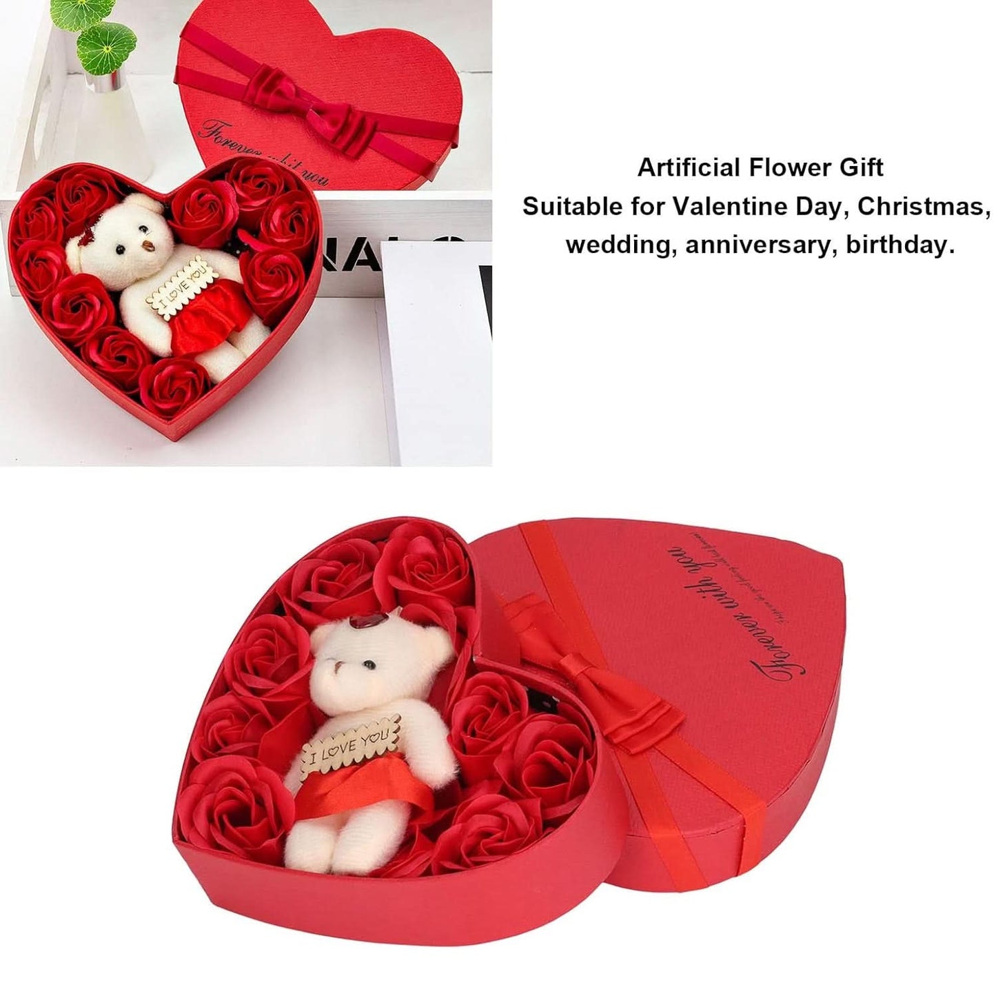 Valentine Gift Box – Teddy Bear & Soap Roses Set
