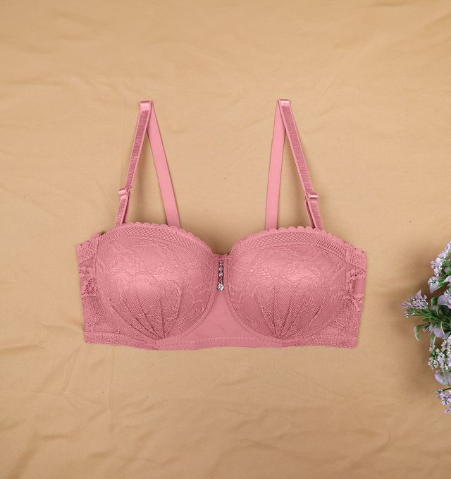 Susie Half Coverage Mauve Lace Detachable Strap Padded Underwire Balconette Adjustable MultiwayBra