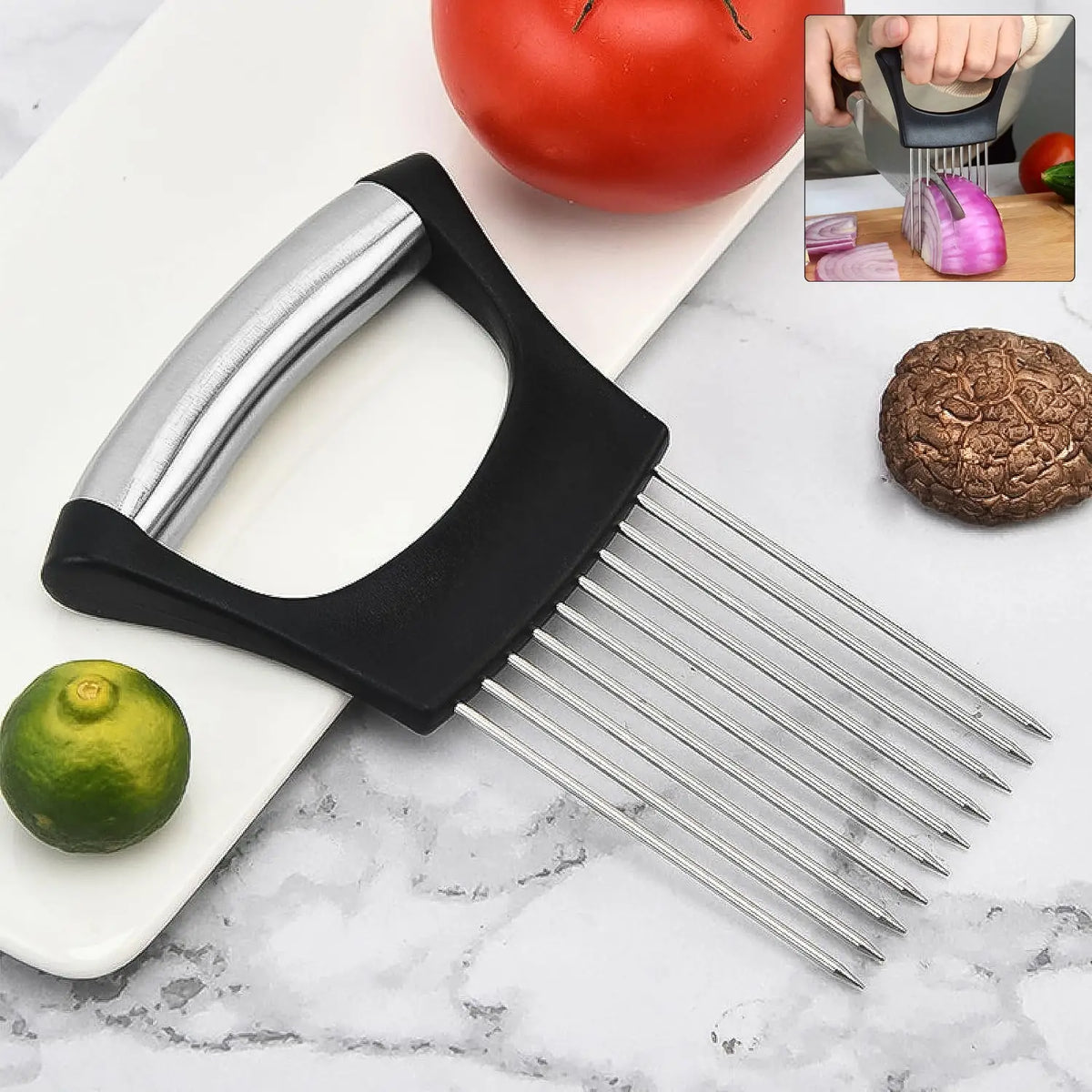 Stainless Steel Onion Cutter  Vegetable Slicer Holder Tool (1 Pc) HP DD