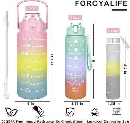 Water bottles, Leakproof & BPA Free, Motivational Water Bottles (Pack of 3) - HalfPe