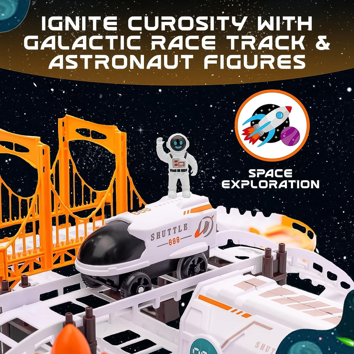 Space Toys Race Track Set for Kids Adventure - Intricate Car Track, Special Space Gifts, Astronaut Train Track, and Outer Space Toys (1 Set)
