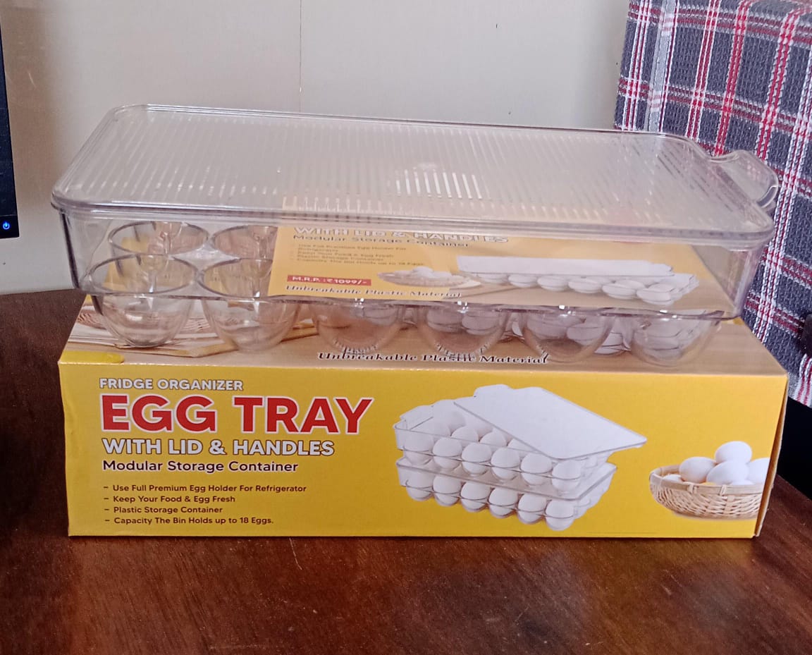 Plastic 18 Cavity Egg Storage Box Or Egg Trays For Refrigerator With Lid  Handles High Quality Rectangular Egg Tray Box For 18 Egg (1 Pc) HP DD