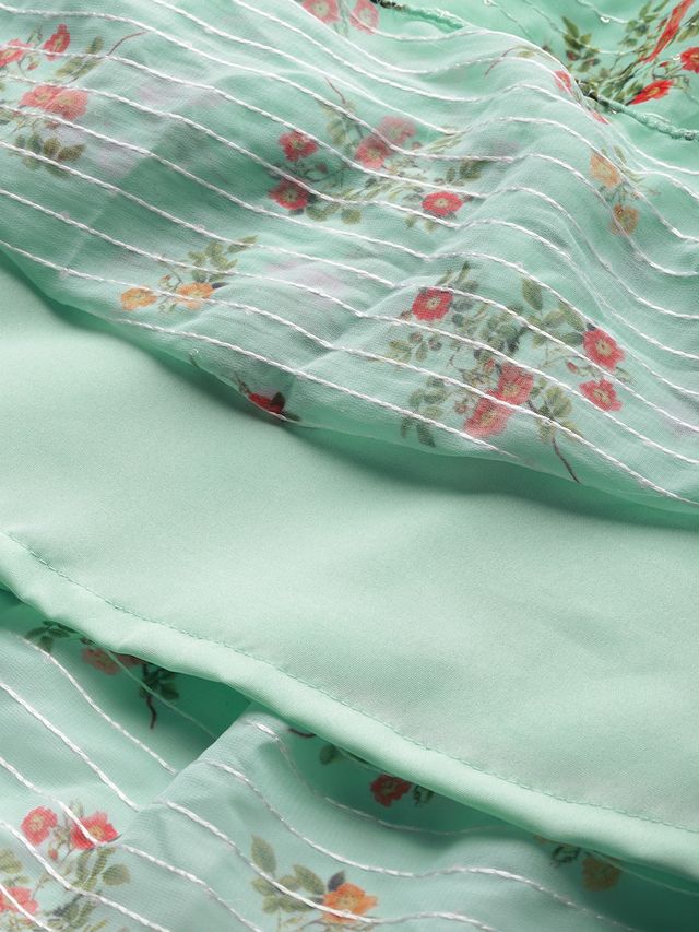 Bollywood Vogue Ready To Wear Mint Green Georgette Digital Printed Dress