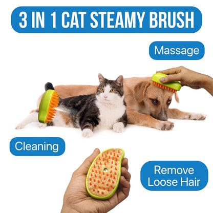 3-in-1 Steam Cat Brush – Self-Cleaning Grooming & Massage Tool