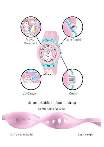 Kids 3D LED Light Analog Watch for Girls | Multi-Color Silicone Strap Cute Wrist Watch (Age 3–13)