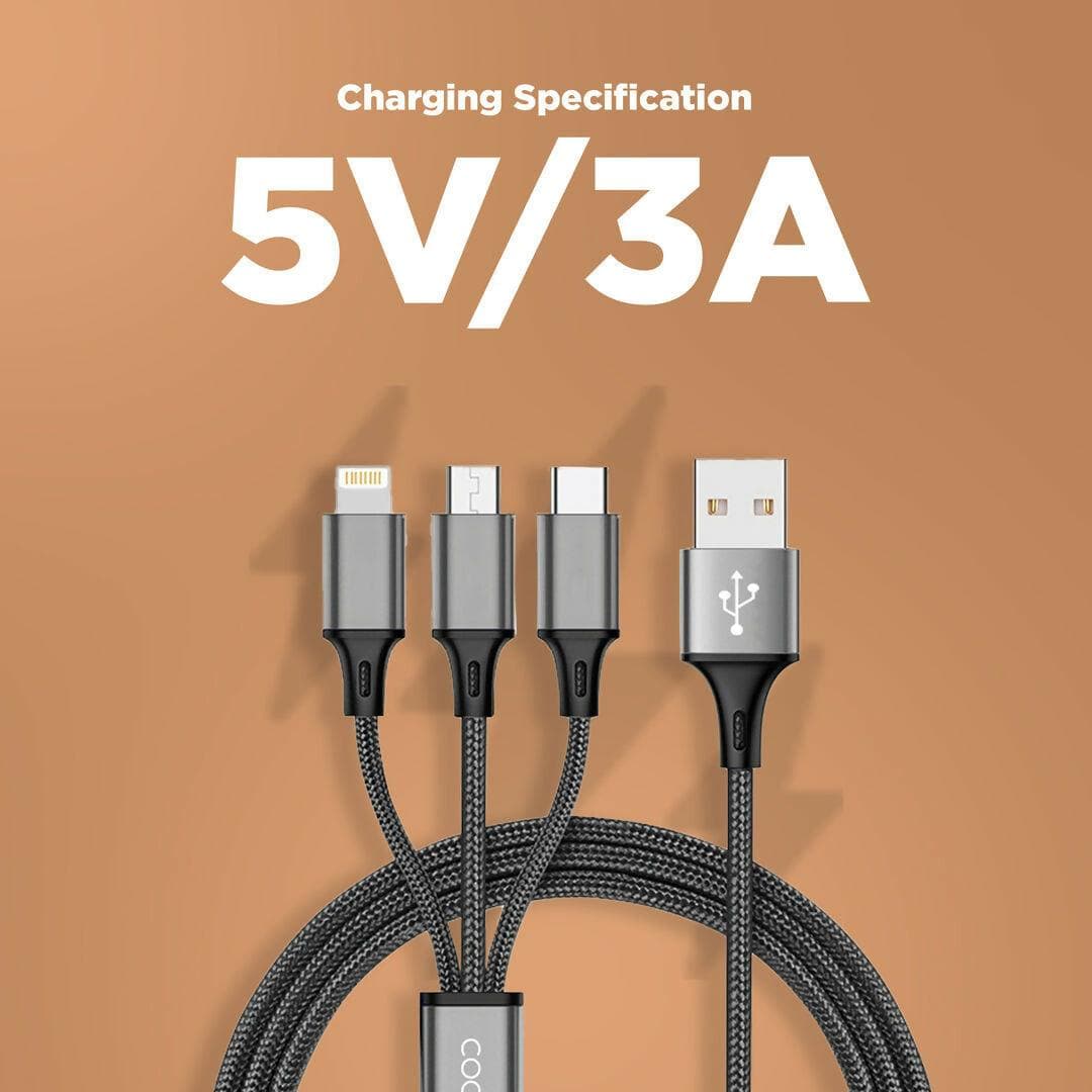 C16 3 in 1 Cable 3A - 1M Lightning, Type C, MicroUSB - HalfPe