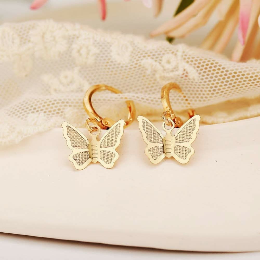Chic & Delicate Gold Butterfly Locket Necklace and Earrings Set pinapes