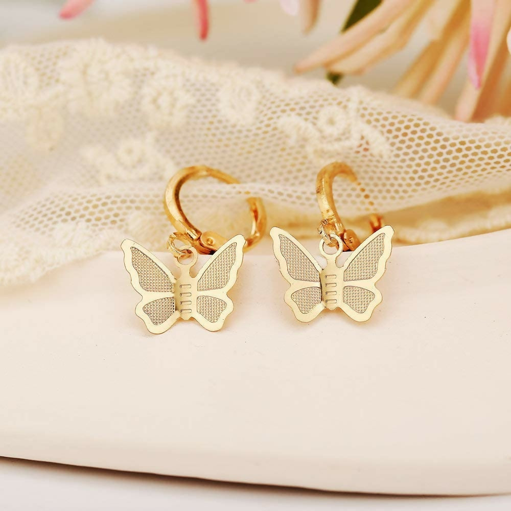 Chic & Delicate: Gold Butterfly Locket Necklace and Earrings