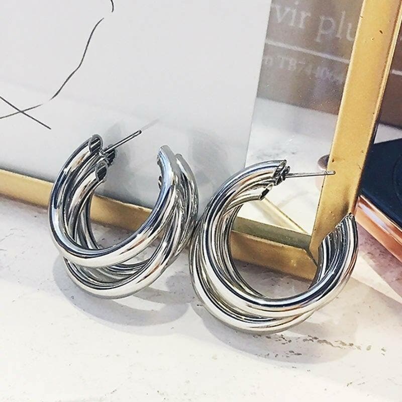 Pinapes New Silver-Style Triple Hoop Earrings - HalfPe