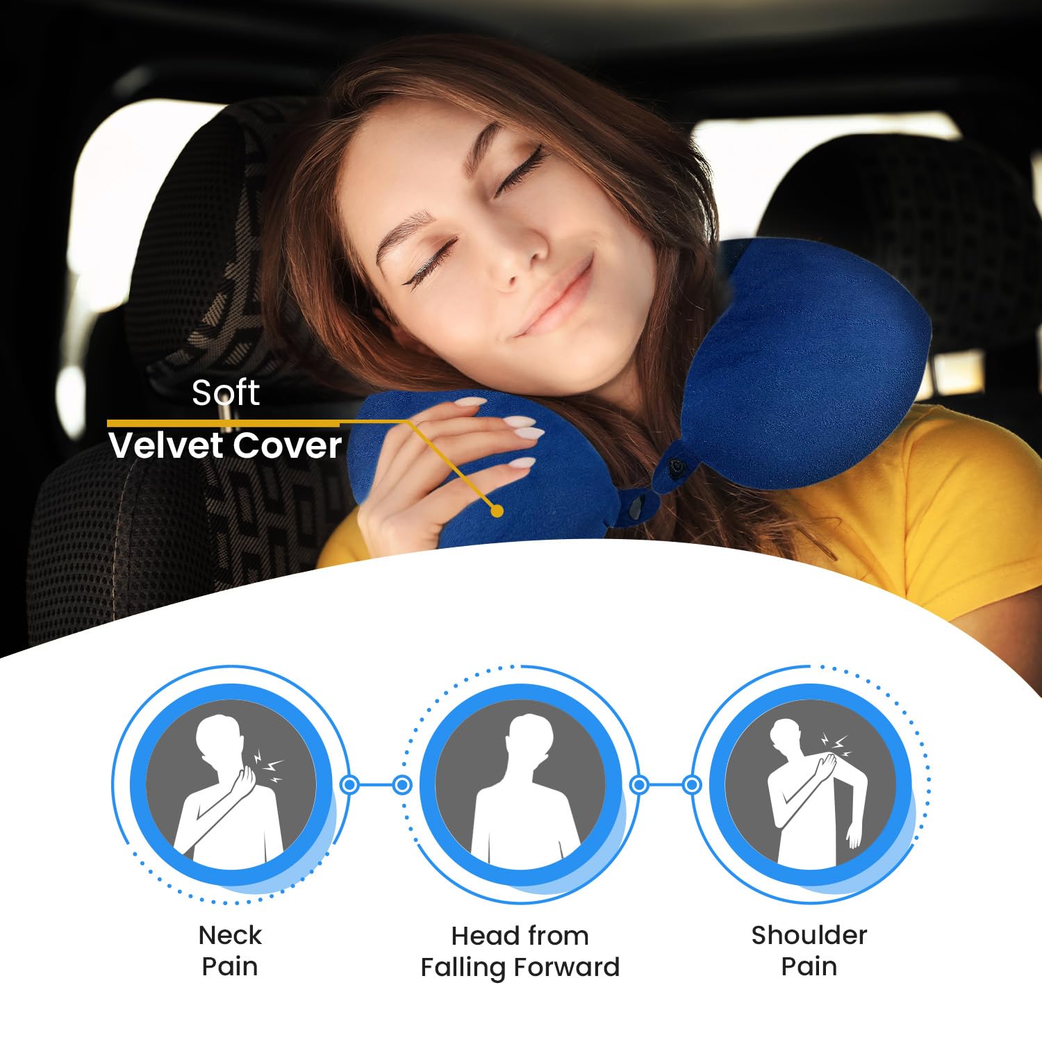 Sleepsia Velvet Memory Foam Neck Raised Travel Pillow Multipurpose (Blue)
