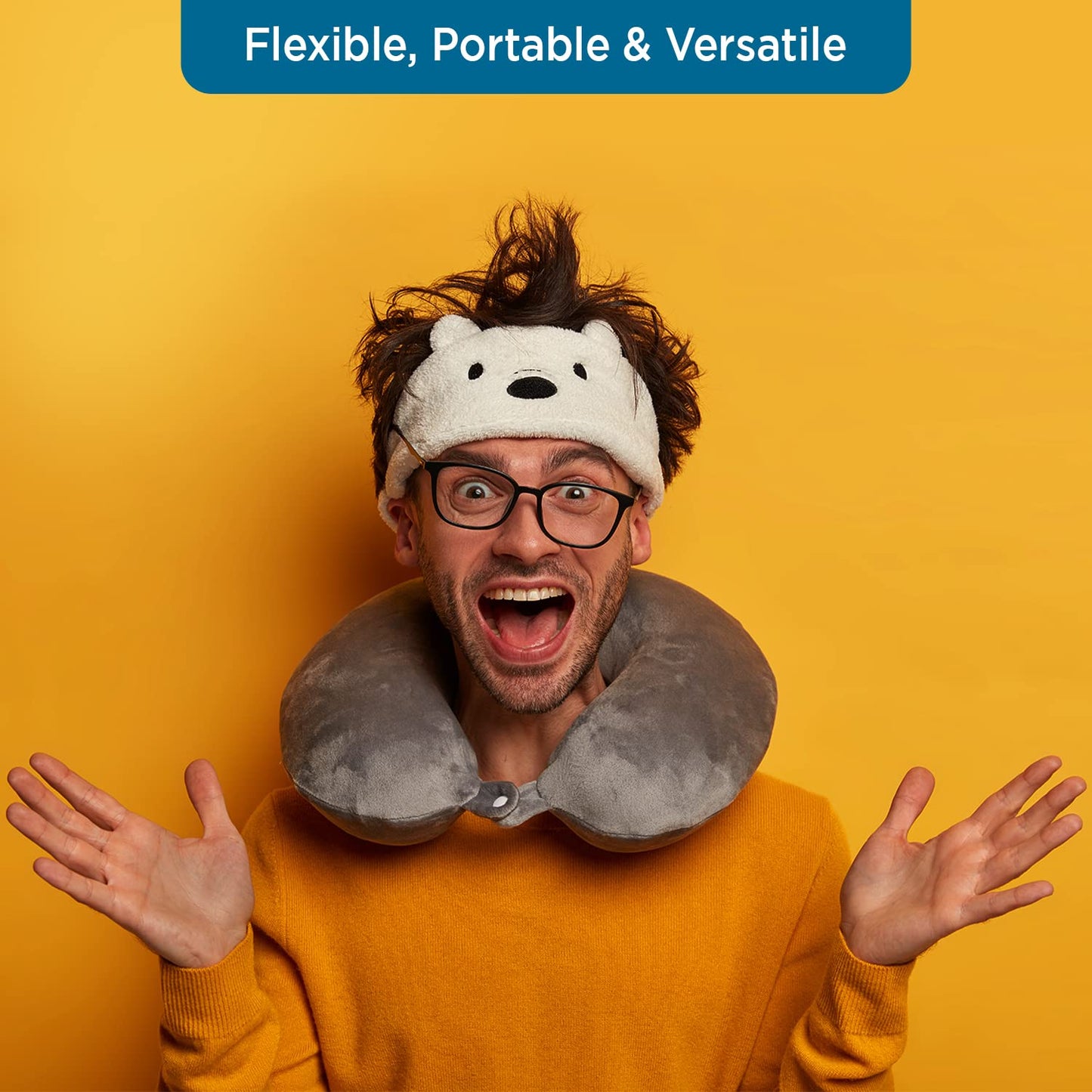 Sleepsia Velvet Microfiber Neck Travel Pillow (Grey, Pack of 1)