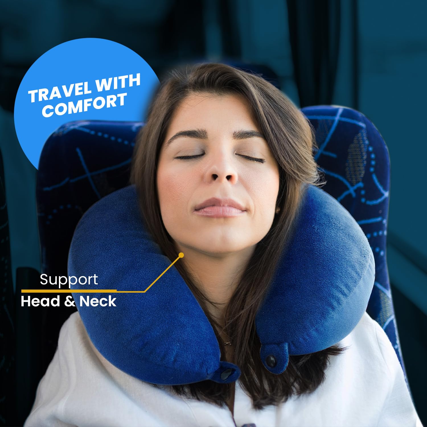 Sleepsia Velvet Memory Foam Neck Raised Travel Pillow Multipurpose (Blue)