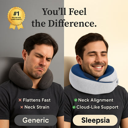 Sleepsia Ultimate Home & Travel Memory Foam Neck Pillow - Snoozing Neck Support Travel Pillow (Grey/Blue)