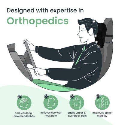 Sleepsia Car Neck Pillow for Head & Cervical Support | 100% Memory Foam | Ergonomic Car Seat Headrest Cushion – Relieves Neck Pain (Black)