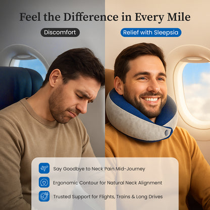 Sleepsia Ultimate Home & Travel Memory Foam Neck Pillow - Snoozing Neck Support Travel Pillow (Grey/Blue)